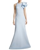 Ruffle-Trim Scuba Mermaid Gown, Light Blue