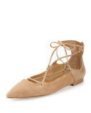Rosie Pointed-Toe Lace-Up Flat, Golden Caramel
