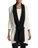Belted Soft Links Knit Cardigan, Bright Alabaster/Caviar