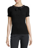Pelham Embellished Ribbed Tee, Black