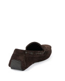 Suede Woven-Front Driver, Chocolate