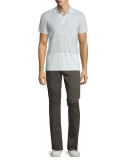 Engineered-Stripe Short-Sleeve Polo Shirt, Heathered White