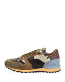 Men's Rockrunner Laminate Camo Leather Trainer Sneaker, Gold/Green