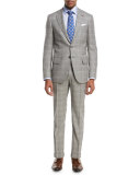 Plaid Super 130s Wool Two-Piece Suit, Light Gray