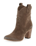 Chiara Slouchy Suede Western Ankle Boot, Tortora