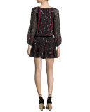 Grover Floral-Print Silk Blouson Mini Dress, Black