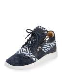 Woven Leather High-Top Sneaker, Navy