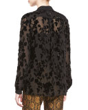 Velvet Long-Sleeve Blouse, Black