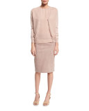 Cynthia Suede Pencil Skirt, Rose