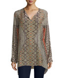 Breeland Printed Tie-Front Tunic, Multi, Plus Size
