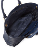 Medium Vitello Diano North-South Tote Bag, Dark Blue (Baltico)