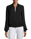 Bryant Silk Crepe Bomber Jacket, Black