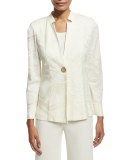 Notch-Collar Ribbon-Print Jacket, Cream