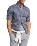 Plaid Leisure-Fit Sport Shirt, Indigo