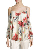 Long-Sleeve Floral Cold-Shoulder Blouse, Lincoln Print