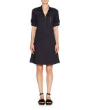 Tab-Sleeve Zip-Front Shirtdress, Blazer Navy
