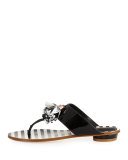 Saffi Tassel Flat Thong Slide Sandal, Black/White