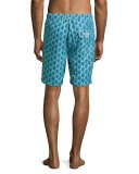 Peacock-Print Swim Trunks, Green 