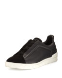 Couture Triple-Stitch Leather & Suede Low-Top Sneaker, Black