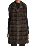 Horizontal-Fur Long Vest, Natural
