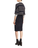 Rugby-Stripe Cropped Sweater, Navy