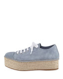 Suede Platform Espadrille Sneaker, Light Blue