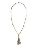 Emelia Long Beaded Tassel Necklace, Gray