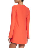 Long-Sleeve Cady Mini Dress, Safety Orange