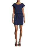 Daleyza Cap-Sleeve Slub Dress, Peacoat