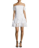 Off-The-Shoulder Sunflower-Lace Dress, White