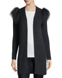 Sequined Cardigan with Mongolian Fur Shoulder 