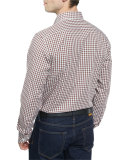 Gingham Long-Sleeve Sport Shirt, Brown