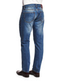 Five-Pocket Washed Denim Jeans, Blue