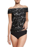 Rock Solid Off-the-Shoulder Tankini Swim Top, Black