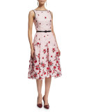Sleeveless Carnation-Embroidered Cocktail Dress, Rose