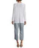 Long-Sleeve Organic-Knit Grid Tunic, White, Petite