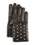 Studded Quilted Leather Gloves, Black