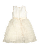 Sleeveless Sequin Tiered Dress, Ivory, Size 2-14
