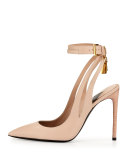 Leather Ankle-Lock 105mm Pump, Nude