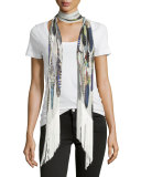 Feathers Classic Skinny Fringe Silk Scarf, Ivory