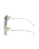 Semi-Rimless Square Snake Sunglasses, Gold