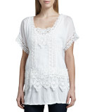 Short-Sleeve Lace-Inset Top, Petite