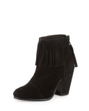 Newbury Fringe Suede Bootie, Black