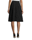 Pleated Jacquard A-Line Skirt, Black