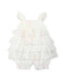 Sleeveless Tiered Tulle Bubble Romper, Ivory, Size 3-9 Months