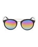 Dalziel Round Iridescent Sunglasses, Black/Gold Rainbow