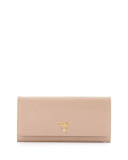 Textured Leather Continental Wallet, Beige (Cammeo)