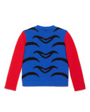 Wool Tiger Crewneck Sweater, Red, Size 4-12