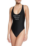 Resting Beach Face One-Piece Swimsuit
