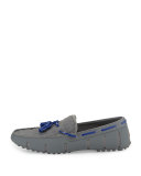 Rubber Tassel Loafer with Faux-Croc Trim, Gray
